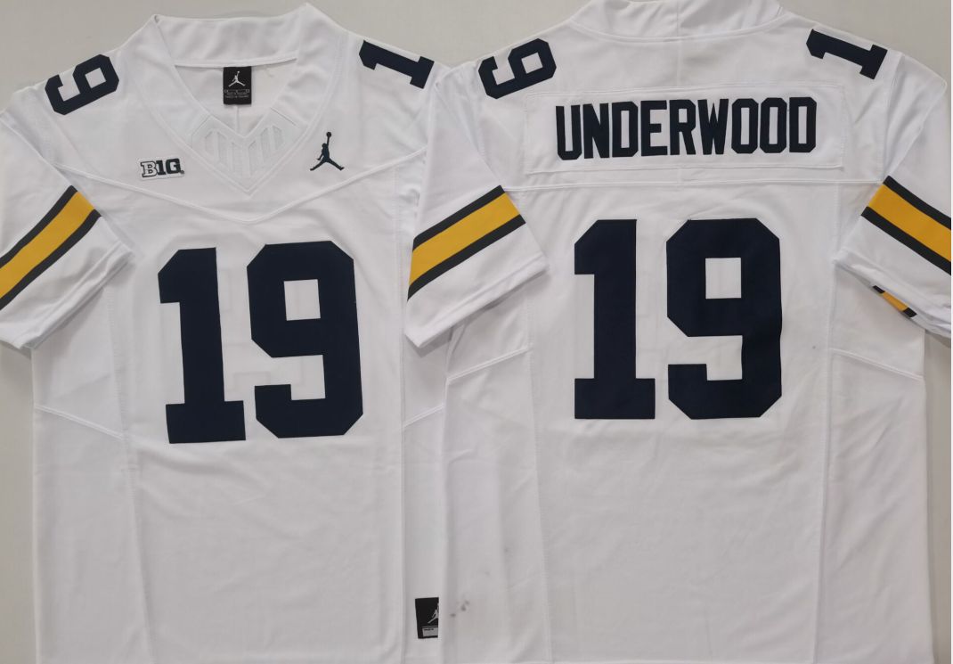 Men Michigan Wolverines #19 Underwood White 2025 NCAA Jersey->ncaa teams->NCAA Jersey